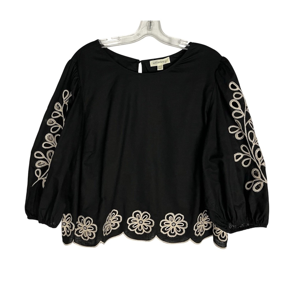 Aveology Embroidered Ballon Sleeve Boho Blouse Size 22/24 Black - Picture 8 of 9